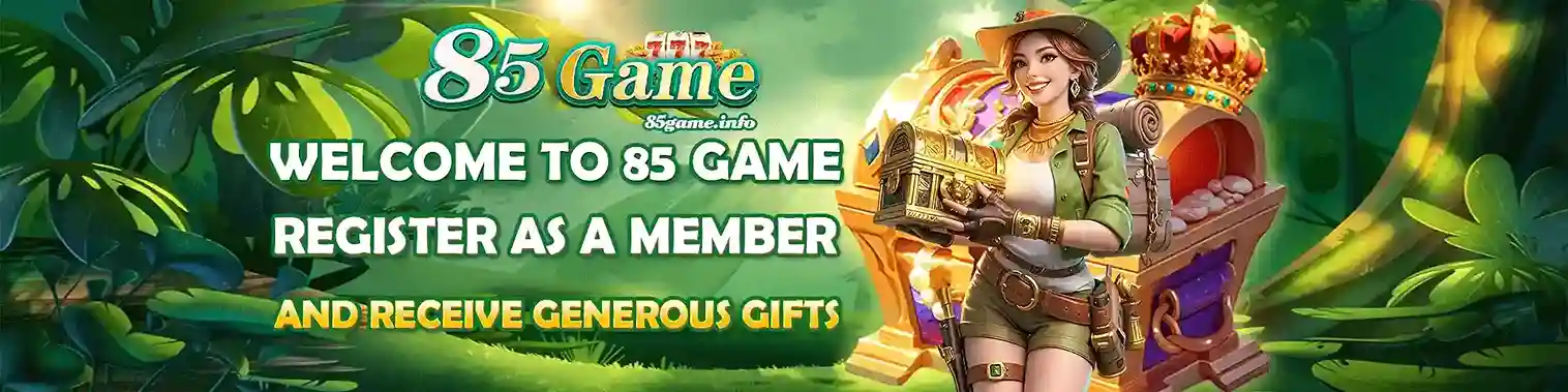 85GAME official homepage display showing online casino games, fast login register system, and app download feature